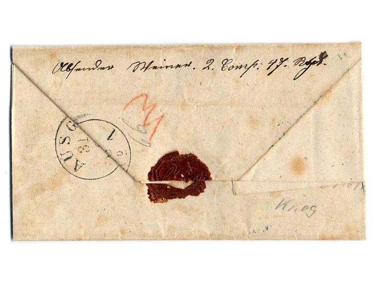 1864, "K. PR. FELDPOST-RELAIS No. 19. 29/8", deutlicher DKr. auf Feldpostbrief mit Siegelstempel des "2. Niederschlesisches I