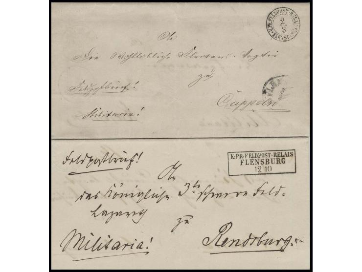 1864, 2 Briefe mit seltenen Feldpost-Relais-Stempeln, 1. DKr. "K. PR. FELDPOST-RELAIS FLENSBURG 2/3" auf Feldpost-Dienstbrief