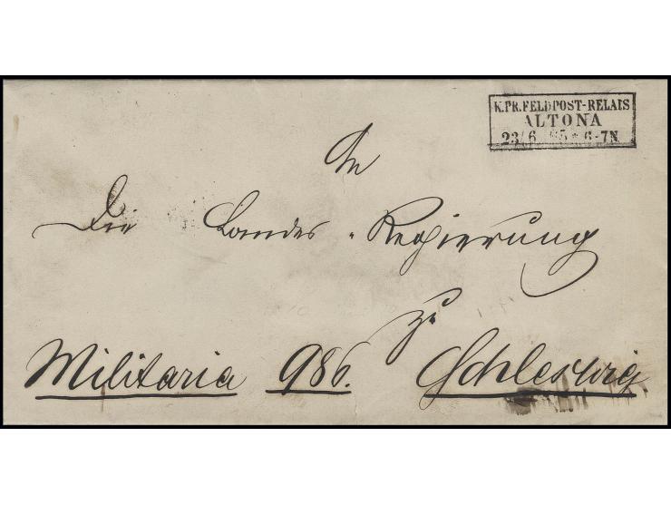 1865, "K.PR.FELDPOST-RELAIS ALTONA 23/6 65", Ra3 auf "Militaria"-Brief an die Landesregierung in Schleswig mit rückseitigem D