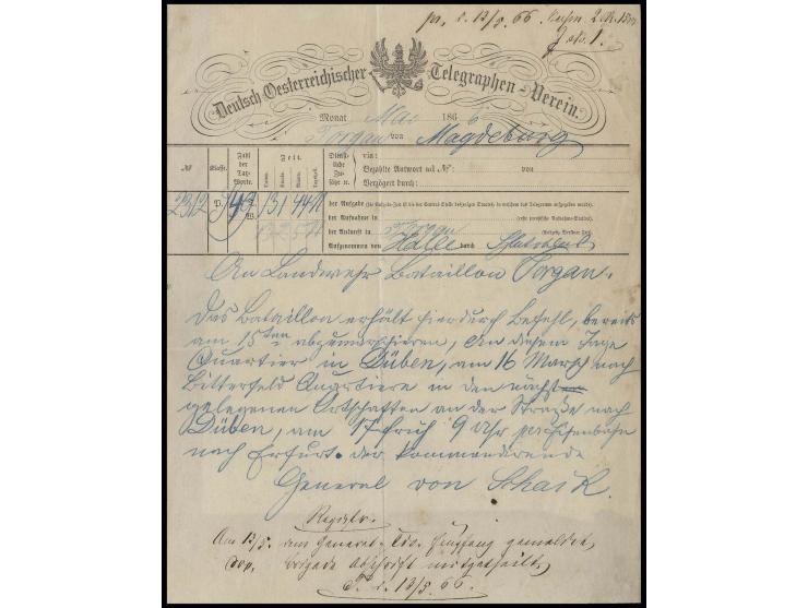 1866, Telegramm des kommandierenden Generals aus Magdeburg vom 13. Mai mit Marschbefehl für das Landwehr-Bataillon Torgau übe