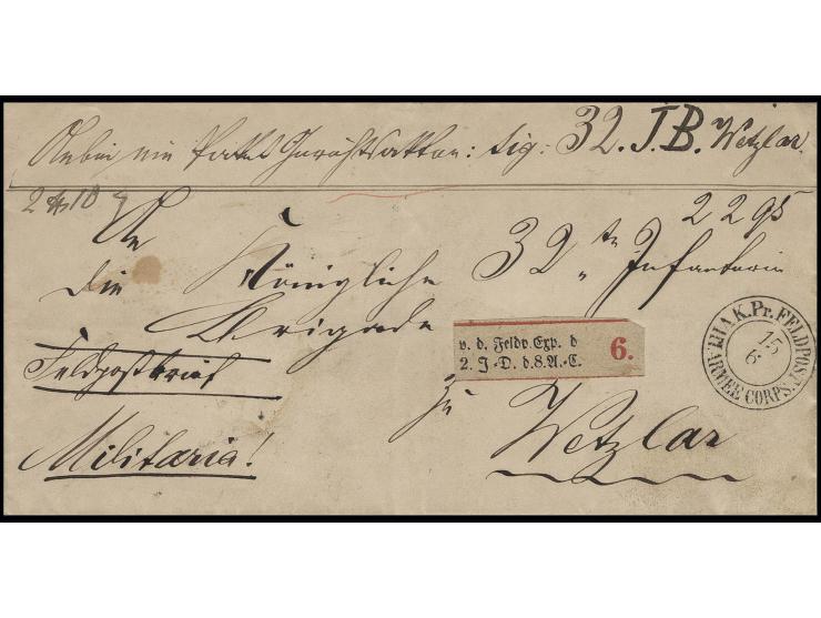 1866, Feldpost-Paketzettel "v.d. Feldp. Exp.d 2. I=D d. 8. A=C" (von der Feldpost-Expedition der 2. Inf.-Division des 8. Arme
