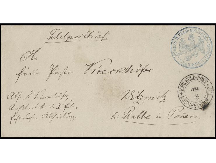 1866, DKr. des mobilen "K. PR. FELD-POST I. ARMEE-COMMANDO 28 8" auf Feldpostbrief mit Dienstsiegelstempel "KÖNIGL. PREUSS. I