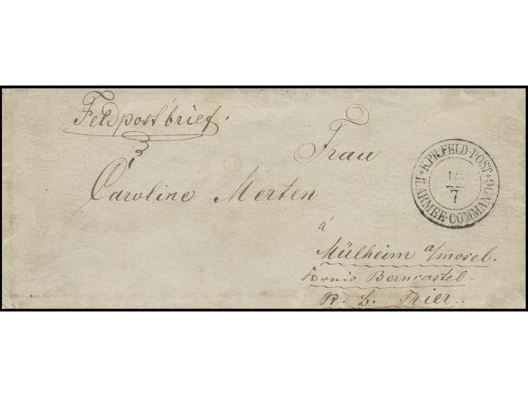 1866, DKr. des mobilen "K. Pr. FELD-POST II. ARMEE-COMMANDO 16/7", sehr seltener Stempel auf Feldpostbrief nach Mühlheim vom 