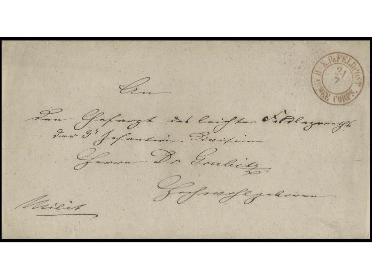 1866, roter DKr. "K. Pr. FELDPOST II. ARMEE-CORPS 24 7" auf "Milit."-Brief, dieser Stempel wurde nur Ende Juli bis Anfang Aug