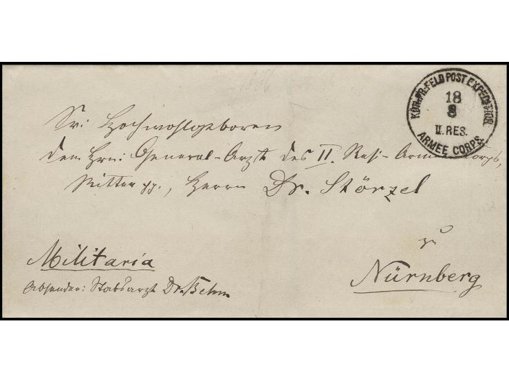 1866, "KÖN:PR: FELDPOST EXPEDITION II. RES. ARMEE CORPS 18 8", EKr. auf Dienstbrief an Generalarzt des II. Reserve-Armeekorps
