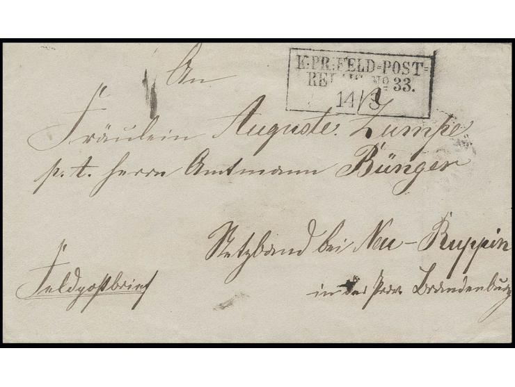 1866, "K:PR:FELD=POST=RELAIS no. 33. 14/3", Ra3 von einem der etwa 50 Feldpost-Relais die während des Krieges in Tätigkeit wa