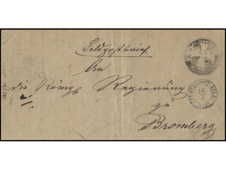 1866, "K:PR:FELDPOST-RELAIS No. 21 16/8", DKr. auf Dienst-Feldpostbrief mit Siegel des 14. Preußischen Landwehr-Regiments, se