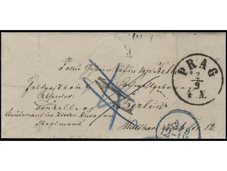 1866, Feldpostbrief eines Leutnants aus dem Zieten-Husaren-Regiment, aufgegeben im österreichischen Postamt des besetzten Pra