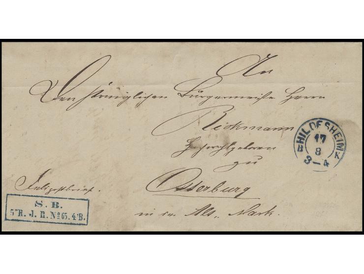 1866, Besetzung von Hannover, Feldpostbrief mit Hannover-Stempel "HILDESHEIM B K 17 8" und "S. B. 5 R. I. D. no. 63 4.B." (So