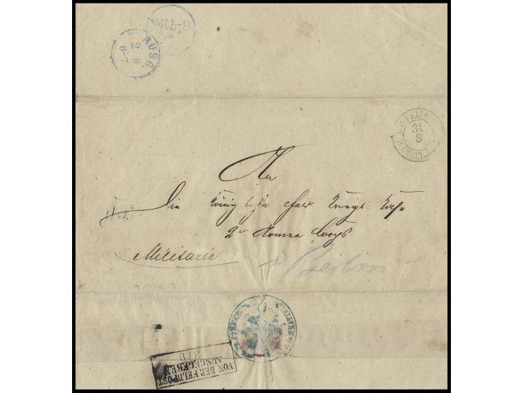 1866, "VON DER FELDPOST AUSGEGEBEN 7/10", Ra3 auf Dienstbrief des "KGL. PR. POMMERSCHES ART. REGIMT. no.2" und Feldpoststempe