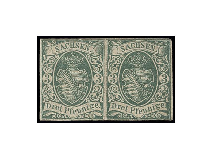 1851, 3 Pfg. dunkelgrün, waagerechtes Paar, allseits vollrandig, ungebraucht, Pracht