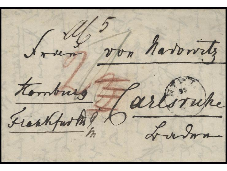 28.3.1848, Faltbrief geschrieben am 4. Tag der Erhebung mit EKr. "KIEL 29...", gerichtet an Frau von Radowitz in Carlsruhe, m
