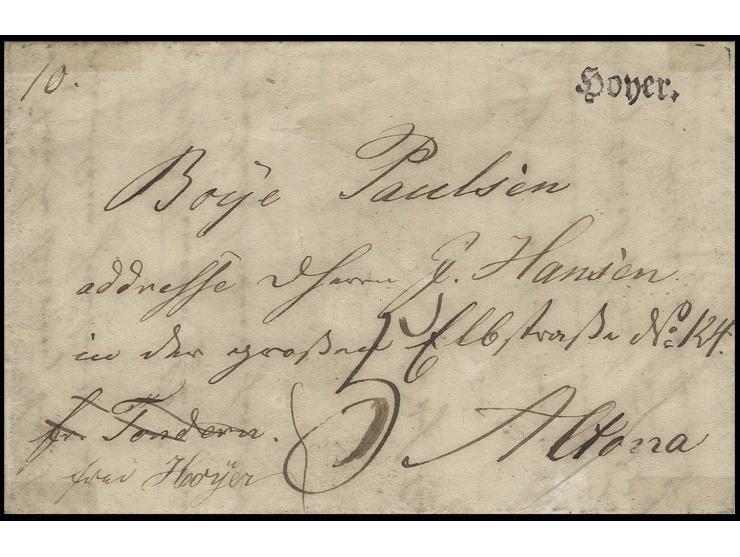 1.9.1849, Faltbrief von List auf Sylt nach Altona mit Aufgabestempel L1 "HOYER" und handschriftlichem Vermerk "fr. Tondern", 