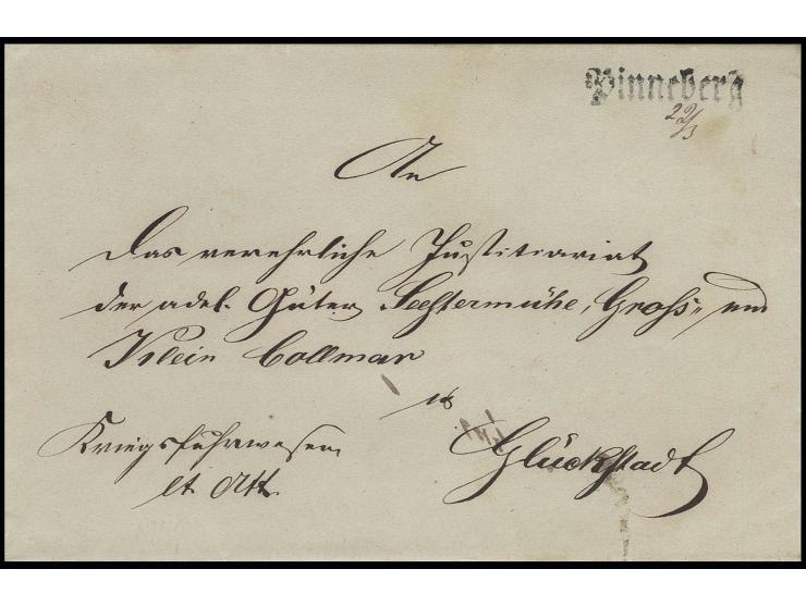 "PINNEBERG" als L1 mit handschriftlich nebengesetztem Datum auf Dienstsache nach Glückstadt, rückseitig Teilsiegel "PINNEBERG