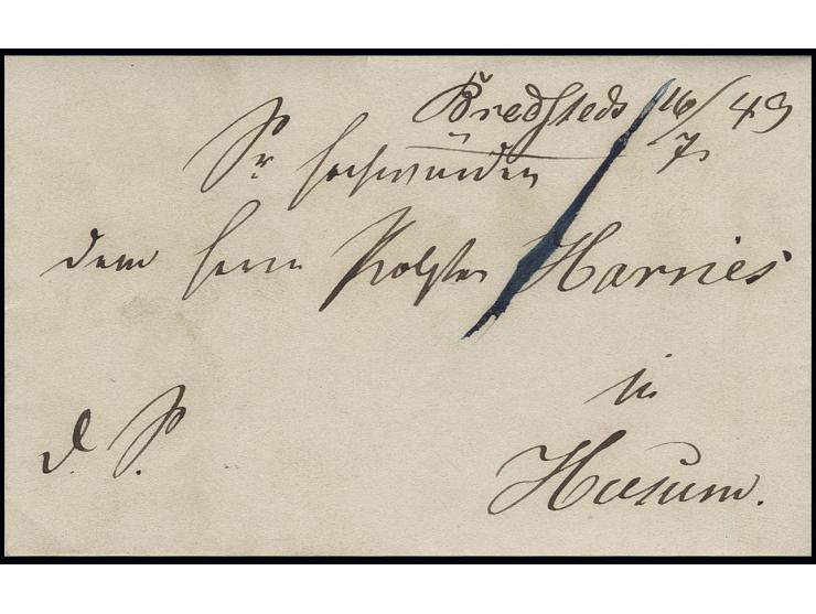 Halligbrief von Oland am 12.7.1849 über Bredtstedt nach Husum versandt, handschriftlicher Aufgabevermerk "Bredstedt 16/7 49" 