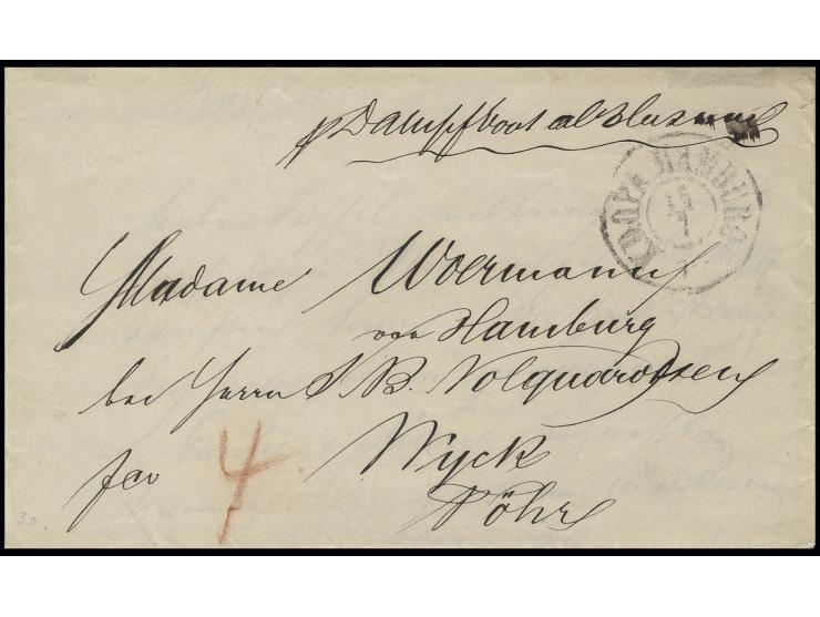 Umschlag von Hamburg mit Aufgabestempel "K.D.O.P.A. HAMBURG 15.7" nach Wyck auf Föhr, handschriftlicher Vermerk "frei" und in