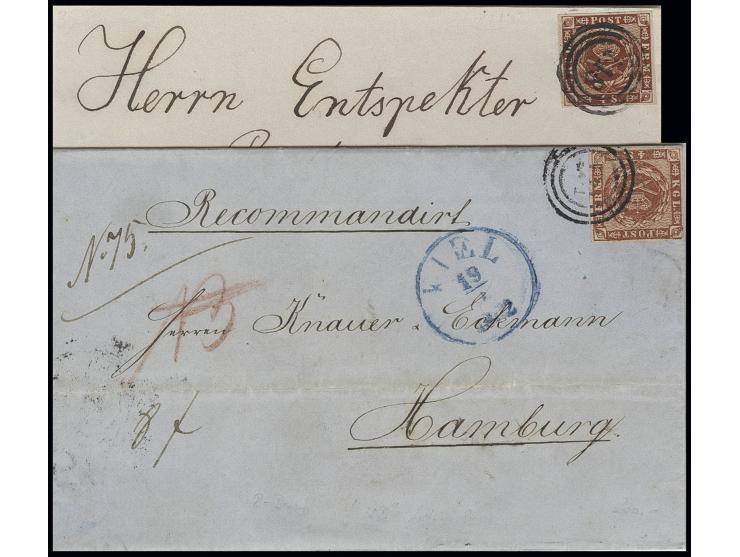 4 S. orangebraun, farbfrisch und allseits voll- bis breitrandig mit Nummernstempel "121" auf eingeschriebener Faltbriefhülle 