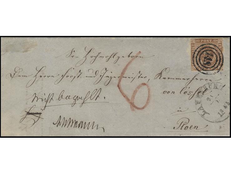 FIRE R.B.S. gelbbraun, voll bis breitrandig mit Nummernstempel "148" auf Faltbrief mit nebengesetztem Stempel "LAUENBURG 21/1