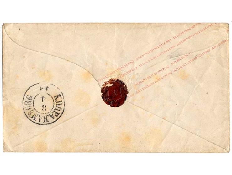 Ganzsachenumschlag 3 Sch. gelb mit Aufgabestempel "RATZEBURG 4.?.1857 nach Hamburg, Postsendungen aus den im Herzogtum Lauenb