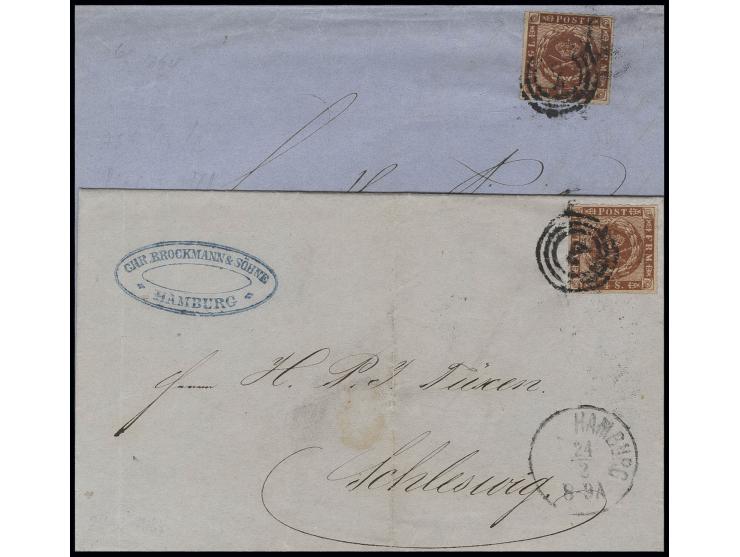 4 S. rötlichorange mit Nummernstempel "2" auf Faltbrief mit nebengesetztem, aptierten Stempel "HAMBURG 24/2 8-9A" nach Schles
