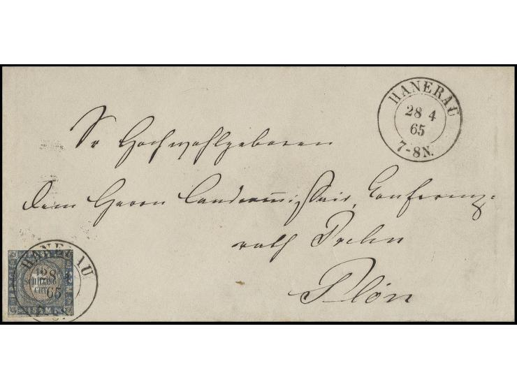 1¼ S. grauultramarin mit klarem DKr. "HANERAU  28 4 65" auf Umschlag nach Plön, Marke mit Schnittmängeln, Ortsstempelentwertu