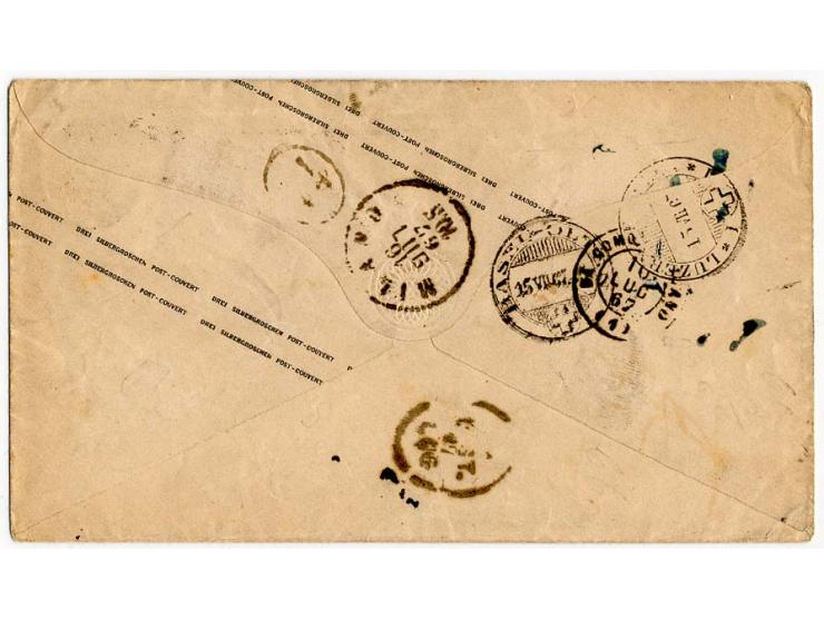 1861, 3 Sgr. ocker mit DKr. "ALTONA 13 7 67" als wertstufengleiche Mischfrankatur auf preußischem Ganzsachenumschlag 3 Sgr. o