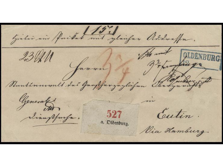 Paketbegleitbrief von "OLDENBURG 12 (4)" nach Eutin, als Dienstsache an den Staatsanwalt des Großherzoglichen Obergerichts in