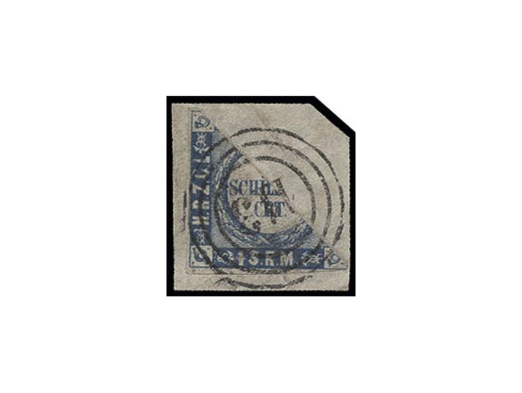 1864, 1¼ Sch. grauultramarin, eng gewellter Grund, diagonal halbiert mit klarer Nr. "113" ALTONA auf kleinem Briefstück, Kabi