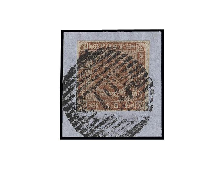 DÄNISCHE POSTVERWALTUNG: "19" (KIEL), klarer Roststempel auf Dänemark 1855, 4 S. orangebraun, allseits vollrandig auf Briefst