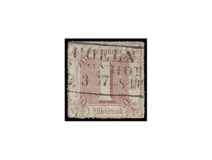 1 Sgr. rosa mit Fremdentwertung durch Preussischen RA3 "COELN BAHNHOF..3.67" unauffällige Bugspur, signiert Haferlamp BPP