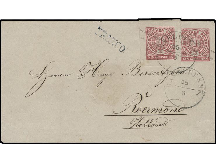 GANZSACHENAUSSCHNITTE: 1868, 1 Gr., breitrandig geschnitten auf Ganzsachenumschlag 1 Gr. mit zartem Hannover-DKr. "HASELUENNE