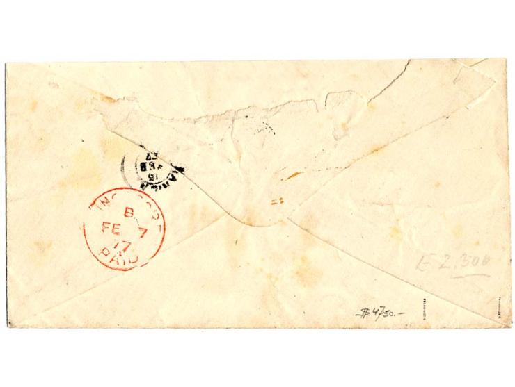 Wappen 50 Pfennig zinnoberrot und 10 Pfennig karmin mit EKr. "LINDAU 4 JAN." (1877) auf Briefkuvert "via Brindisi" und Singap