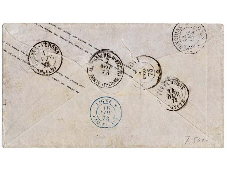 1869, 3 Kreuzer rosa, 9 Kreuzer braun und 14 Kreuzer gelborange, alle farbfrisch und gut durchstochen als Zufrankatur auf Gan