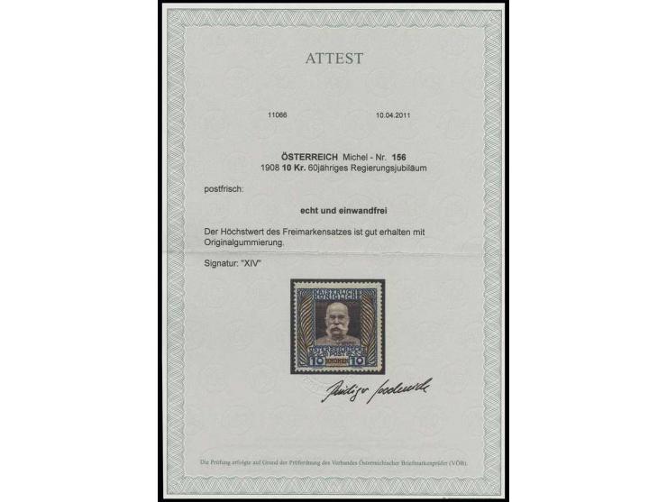 1908, Regierungsjubiläum 10 Kr., postfrisch, Pracht, private Signatur, Fotoattest Soecknick VÖB (Mi. 600,-)