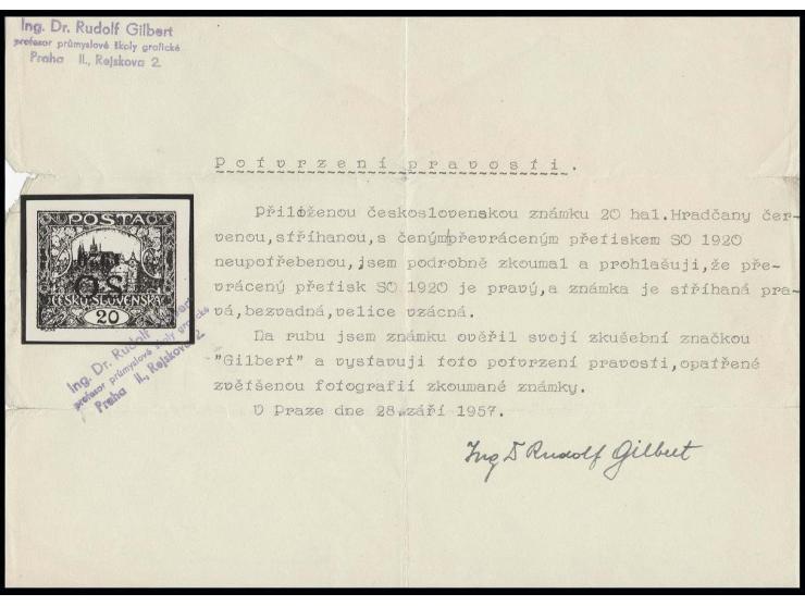 20 h. carmine with overprint inverted, unused, fine, a very scarce stamp, several signatures incl. Gilbert with certificate