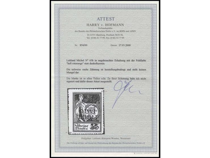 1920, Allegory 2 r., with bright red-orange overprint, unused, fine, certificate Hoffmann BPP