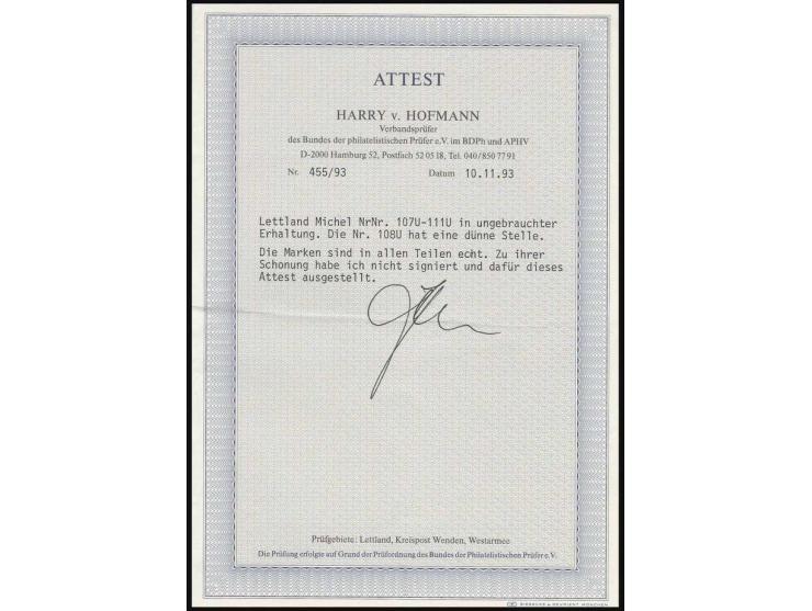 1925, 300 Years Libau 6-50 s., imperforated, unused, 15 s. slightly thinned otherwise fine, certificate Hoffmann BPP