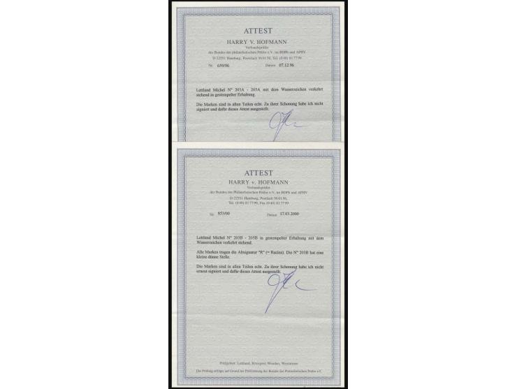  1932, Aizsargi 10-25 s. perforated and imperforated with inverted watermark, used, fine, certificates Hoffmann BPP