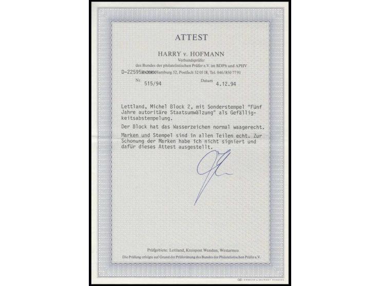  National Unity Day souvenir sheet, used, fine, certificate Hoffmann BPP