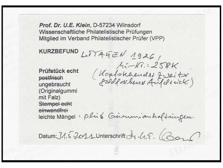 1926, Orphanage 2 c. with double overprint, one inverted, unused, tiny faults, short certificate Klein
