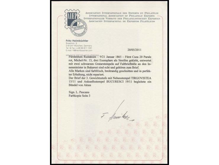 20 par. red, 3 single copies with good to mostly wide margins, tied by clear Gratar cancels to 3rd rate lettersheet from "TIR