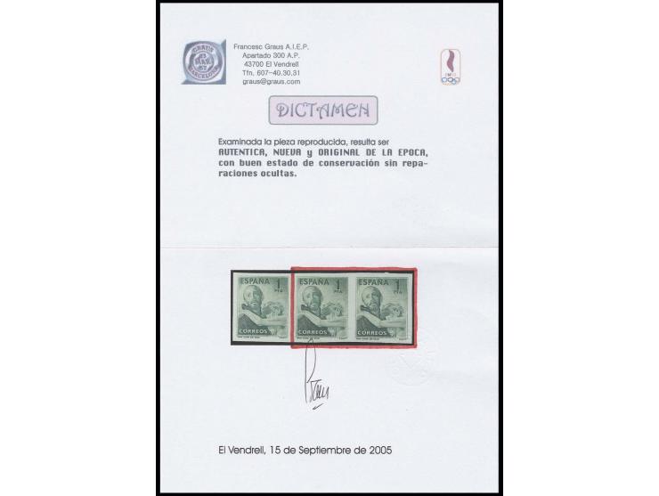 1950, San Juan de Dios 1 pta., imperforated colour proof in green, horizontal pair, unhinged mint, fine and rare, opinion Gra