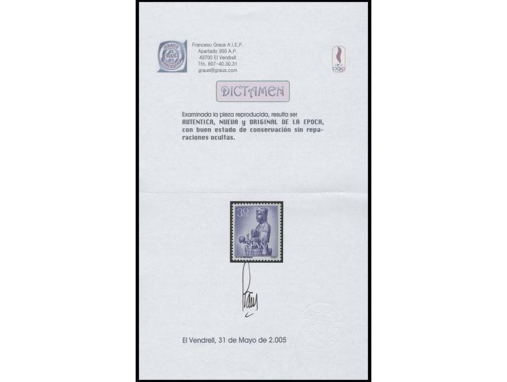 1954, Madonna with child 30 c., perforated colour proof in violet, unhinged mint, fine and scarce, opinion Graus (Edifil-no. 