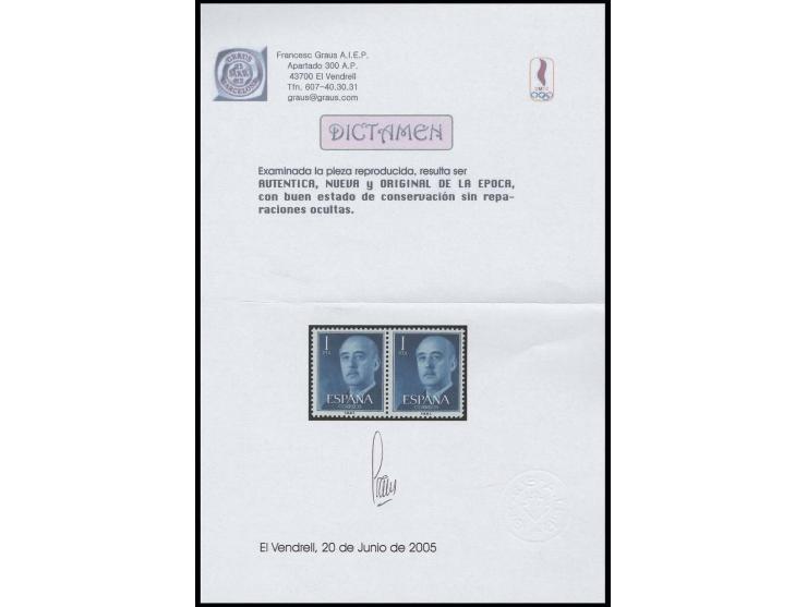 1 pta. in unissued colour dark-greenish-blue, horizontal pair, unhinged mint, fine and scarce, opinion Graus (Edifil-no. 1153