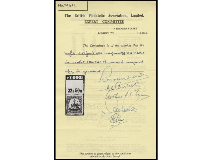 45 h. black/mauve with upper sheet margin (hinged), unhinged mint, very fine, certificate BPA