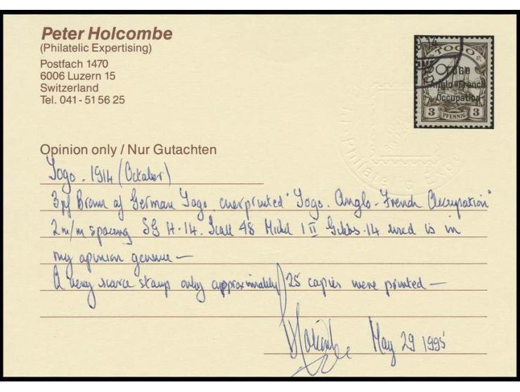 3 pfg., used, very fine, signed Holcombe with certificate