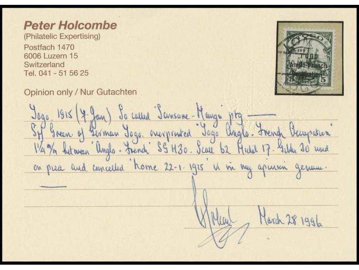 1930, 5 pfg. and 10 pfg. tied by cds. to two pieces, fine, signed Holocombe and Pauligk, 5 pfg. with certificate Holcombe