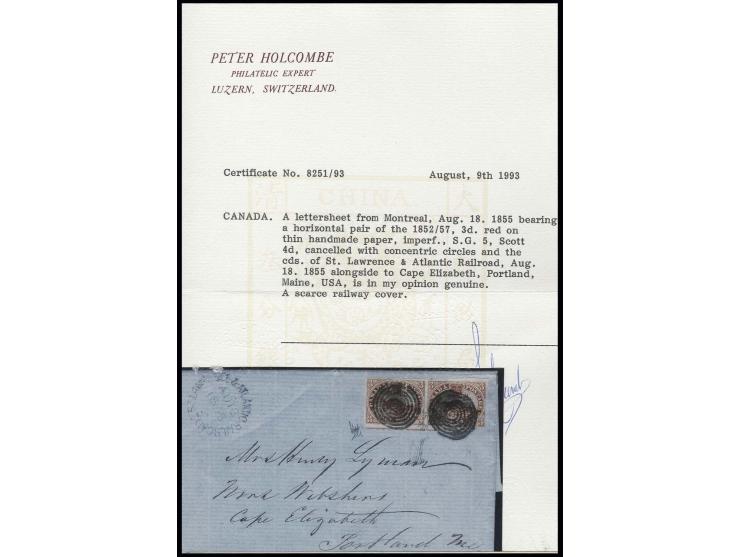 1852/57, Bieber 3 P. bräunlichrot im waagerechten Paar, der rechte Wert rechts gering berührt, sonst voll- bis überrandig mit