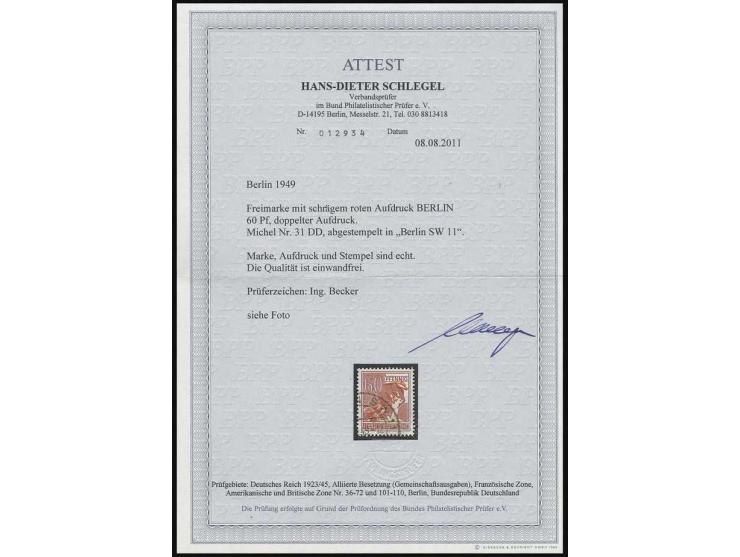 60 Pfg. mit klarem Doppelaufdruck, gestempelt "BERLIN SW 11", Pracht, Fotoattest H.-D. Schlegel BPP (2011) (Mi.650,-)