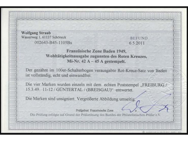 1949, Rotes Kreuz 10-40 Pfg. kpl., sauber gestempelt, Befund Straub BPP